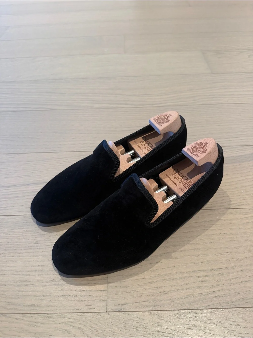 Crockett and Jones Plain Albert Black Velvet Men’s Slip-On Loafers